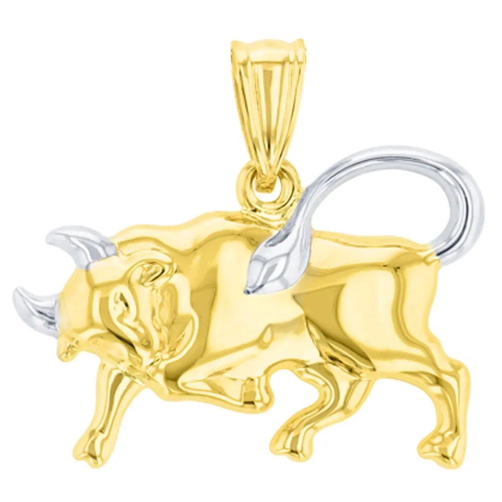 High Polish 14K Gold Bull Pendant Taurus Zodiac Sign Charm Necklace - Yellow Gold