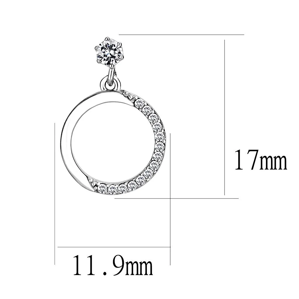 High polished (no plating) Stainless Steel Earrings with AAA Grade CZ in Clear for Women Clear Stone Color Style DA180