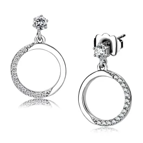 High polished (no plating) Stainless Steel Earrings with AAA Grade CZ in Clear for Women Clear Stone Color Style DA180