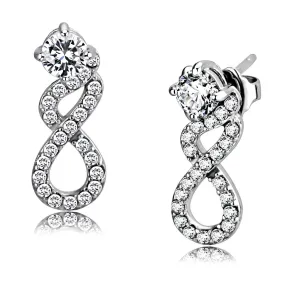 High polished (no plating) Stainless Steel Earrings with AAA Grade CZ in Clear for Women Clear Stone Color Style DA203