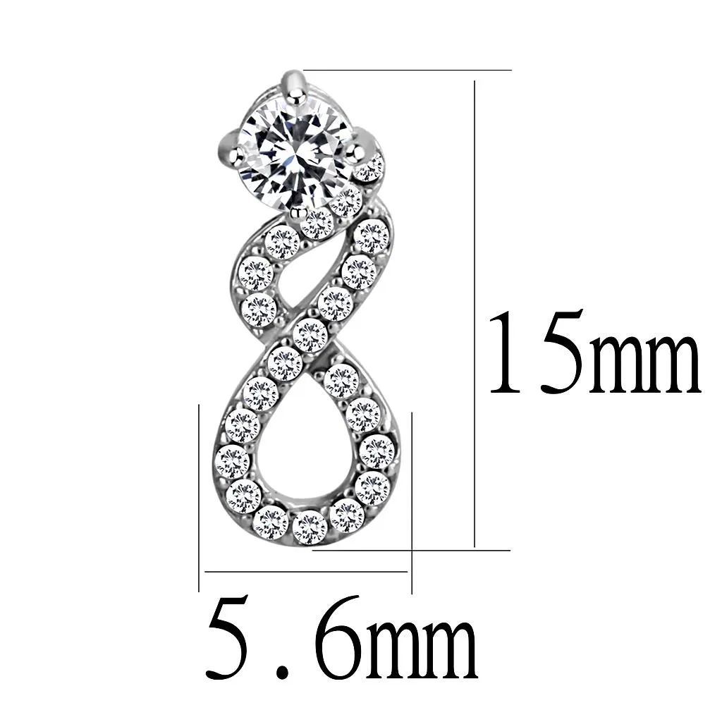 High polished (no plating) Stainless Steel Earrings with AAA Grade CZ in Clear for Women Clear Stone Color Style DA203