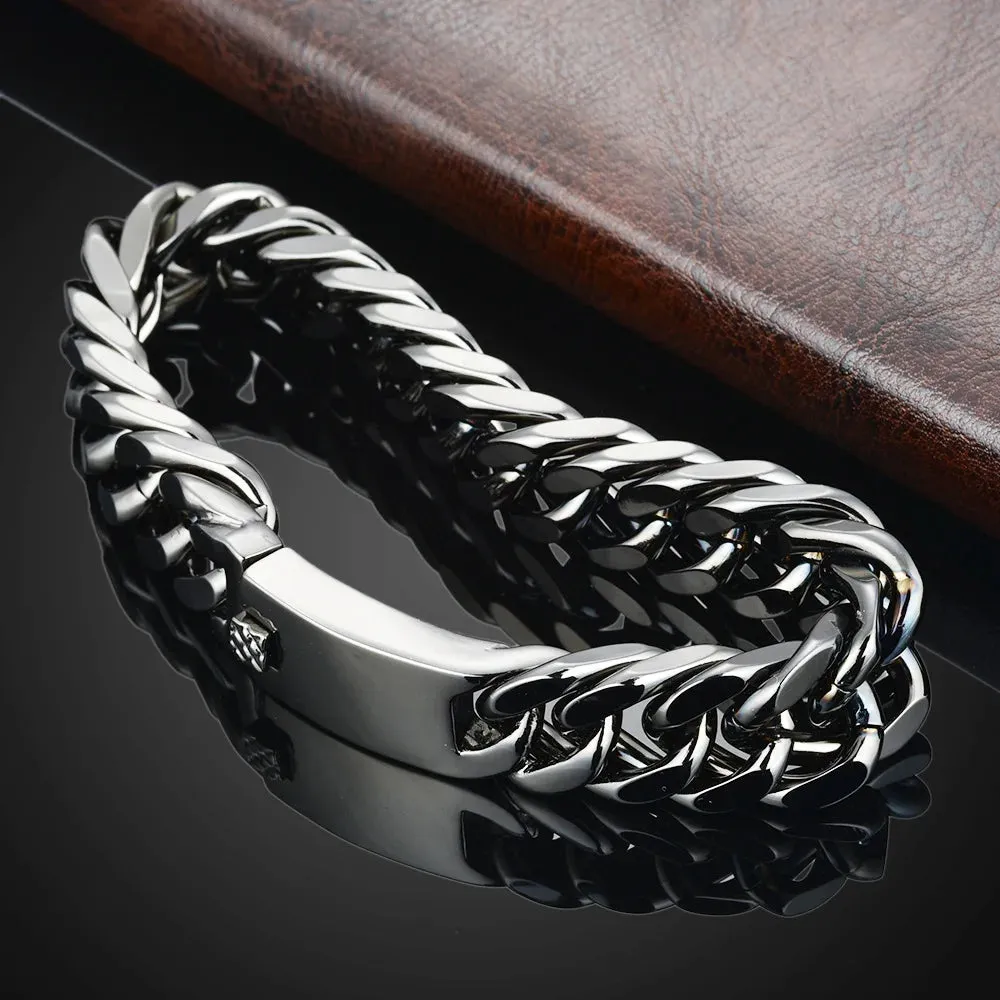 Hip-Hop Cuban Chain Double Button Bracelet Men's Alloy Atmospheric Bracelets Personality Thicker Version Bracelet 2021 Jewelry