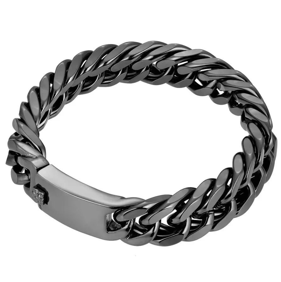 Hip-Hop Cuban Chain Double Button Bracelet Men's Alloy Atmospheric Bracelets Personality Thicker Version Bracelet 2021 Jewelry