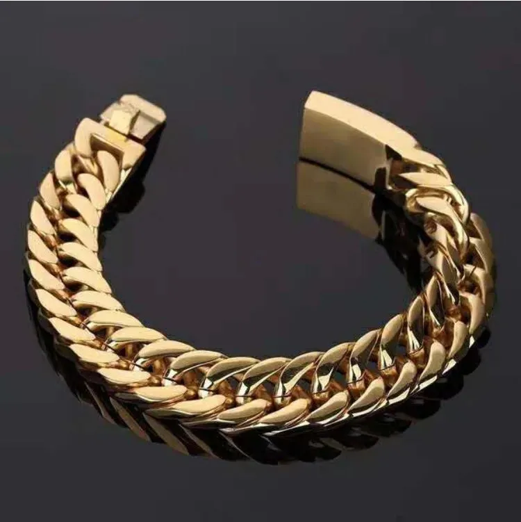 Hip-Hop Cuban Chain Double Button Bracelet Men's Alloy Atmospheric Bracelets Personality Thicker Version Bracelet 2021 Jewelry