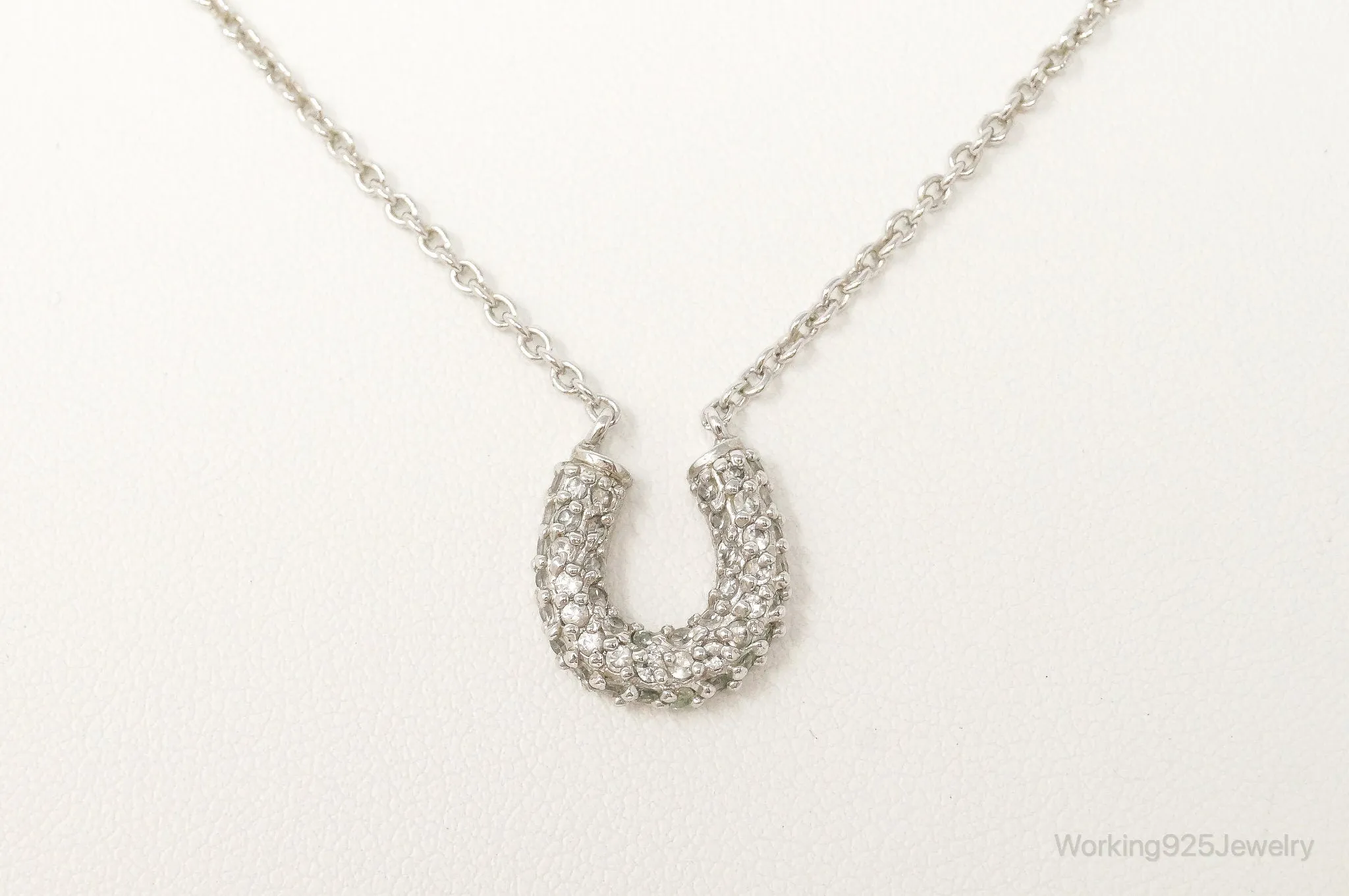 Horse Shoe Cubic Zirconia Sterling Silver Necklace