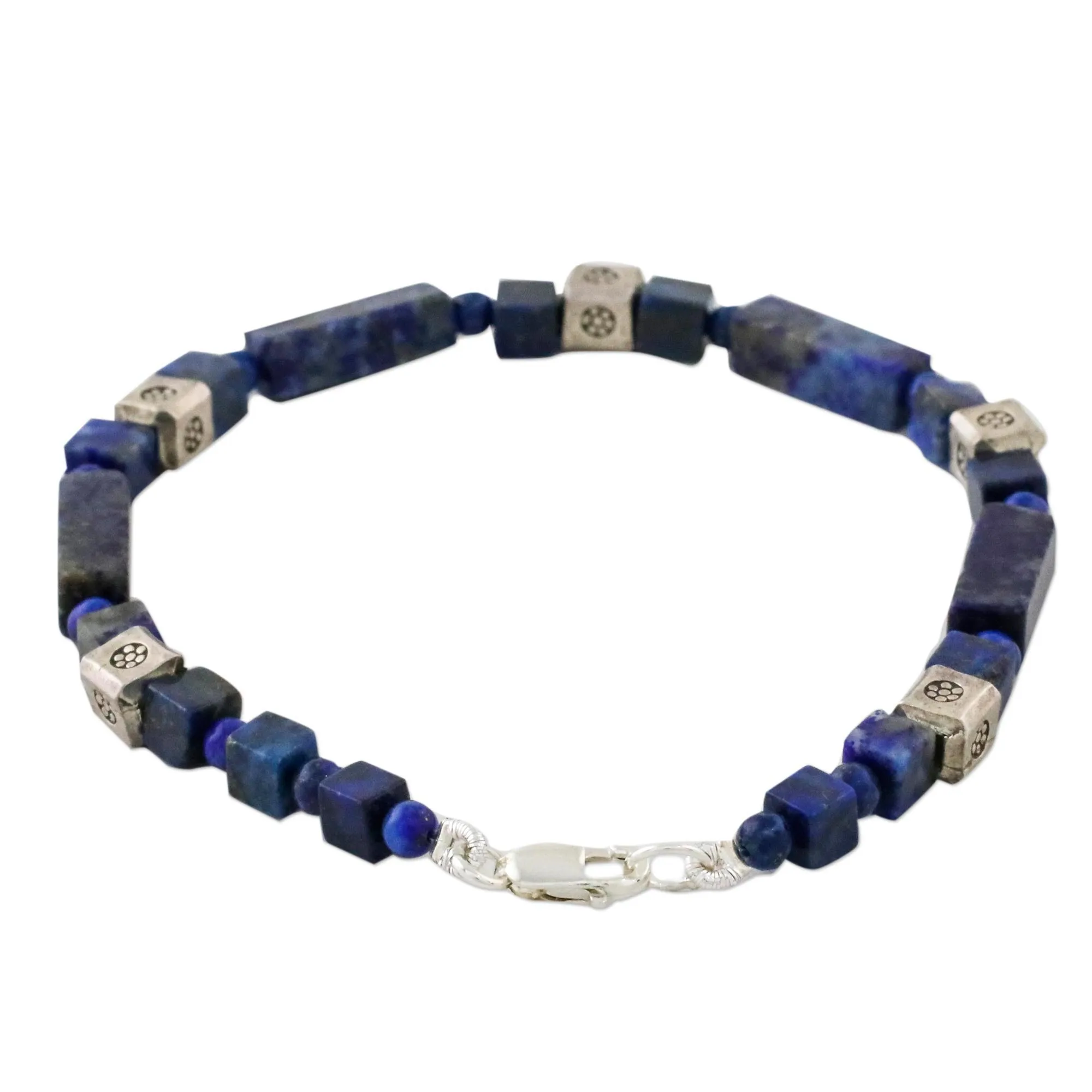 Indigo Dream Lapis Lazuli and Silver Beaded Bracelet from Thailand