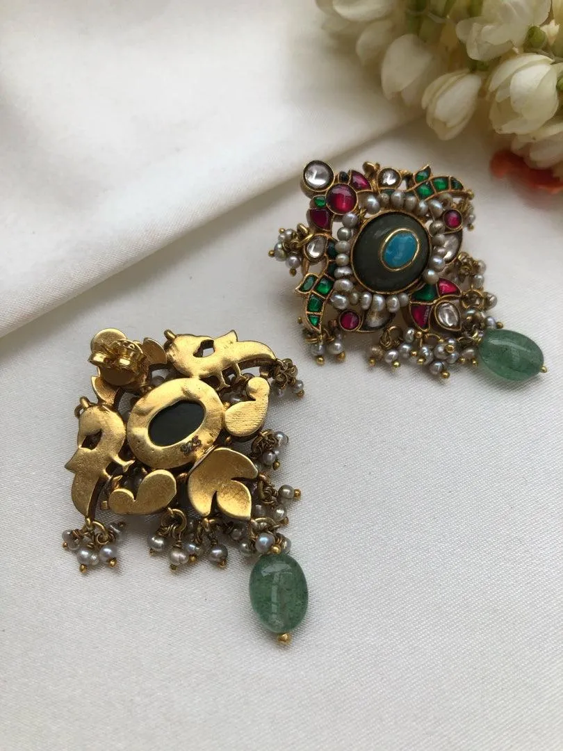 Jade oval turquoise and kundan earrings