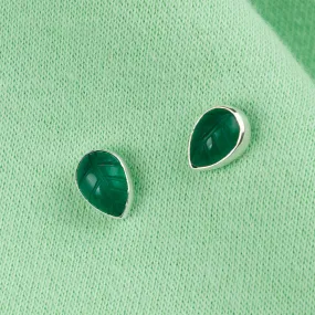 'Jade' Silver Handmade Green Onyx Stone Stud Earrings