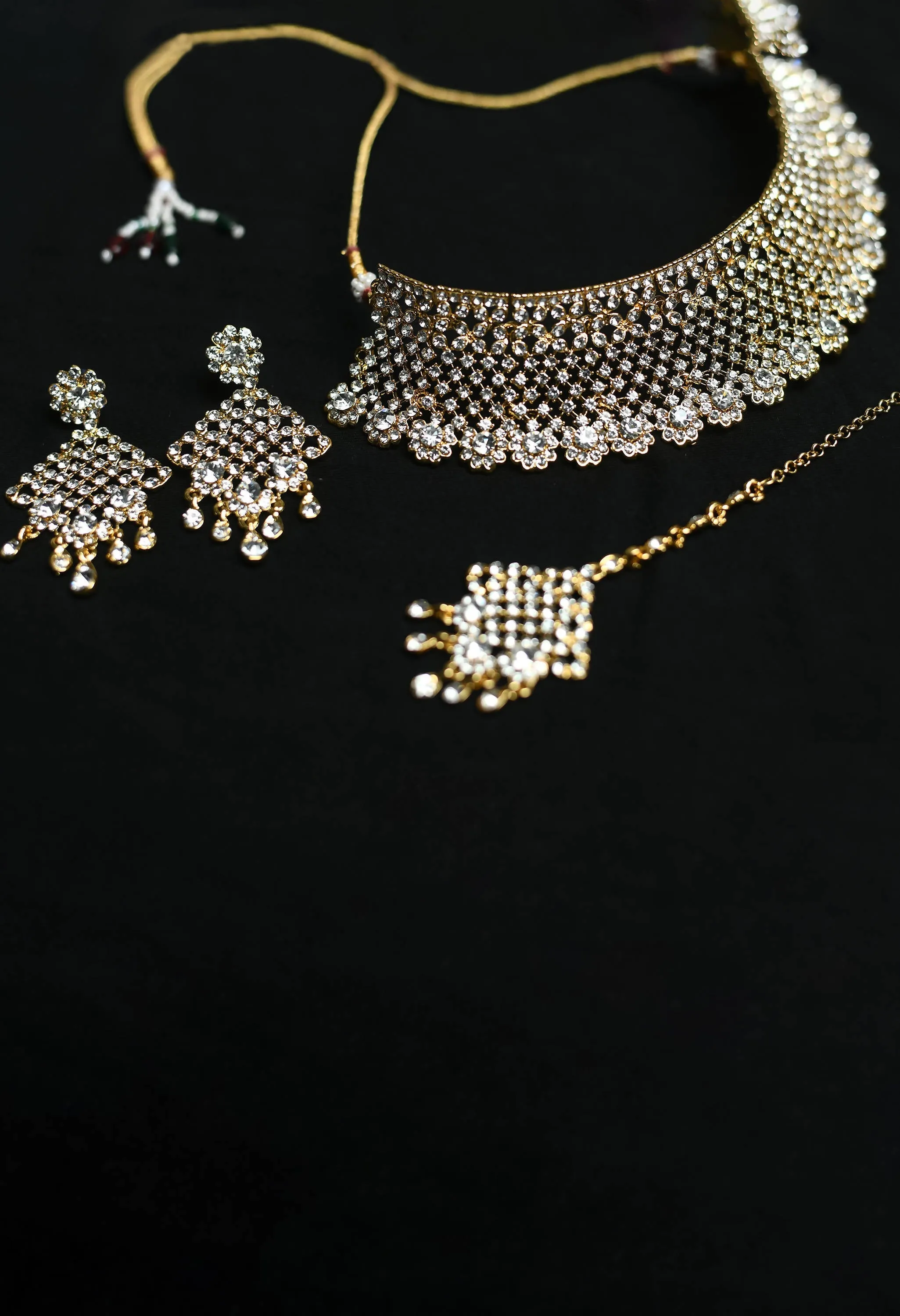 Johar Kamal Designer Gold Plated American Diamond Necklace Set Jkms_138