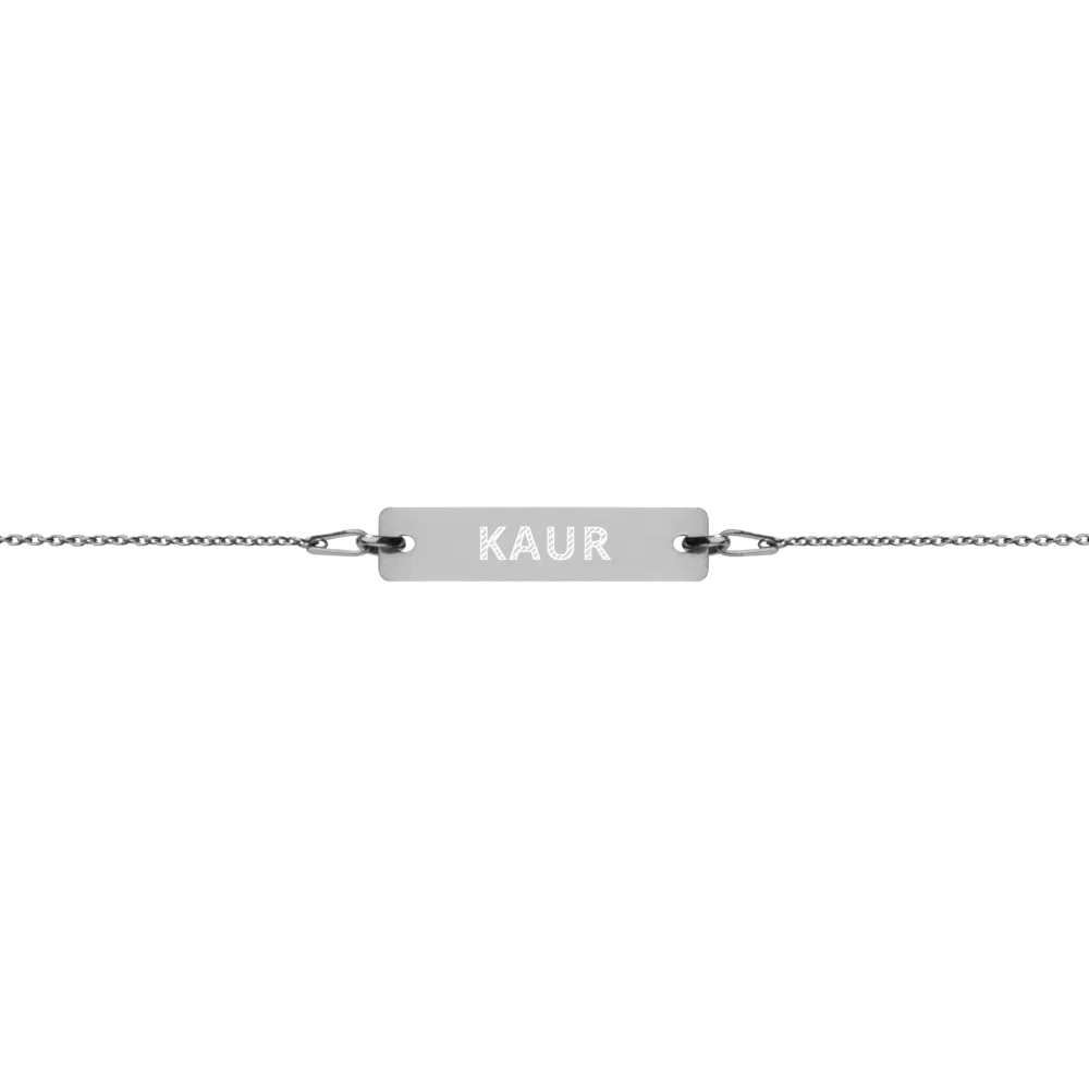 KAUR Engraved Silver Bar Chain Bracelet