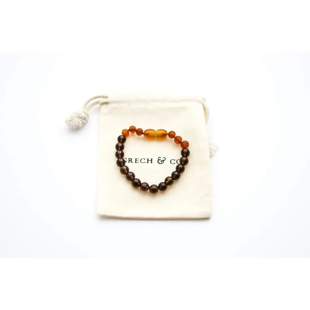 Kids Amber Bracelet - Smokey Quartz   Raw Cognac