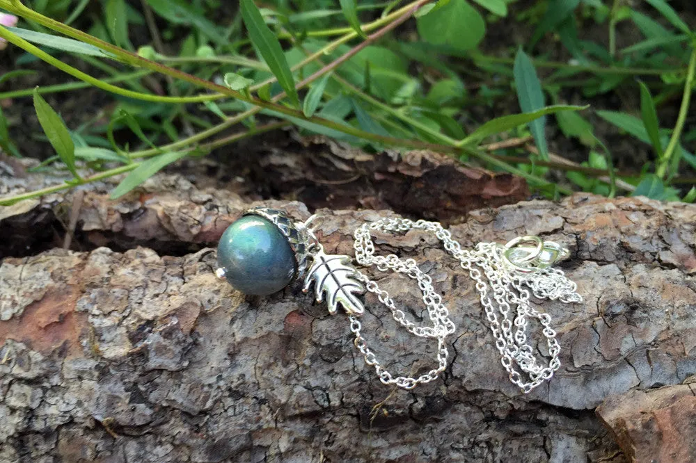 Labradorite and Silver Acorn Necklace | Cute Nature Charm | Forest Acorn Necklace | Nature Jewelry