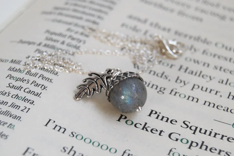 Labradorite and Silver Acorn Necklace | Cute Nature Charm | Forest Acorn Necklace | Nature Jewelry