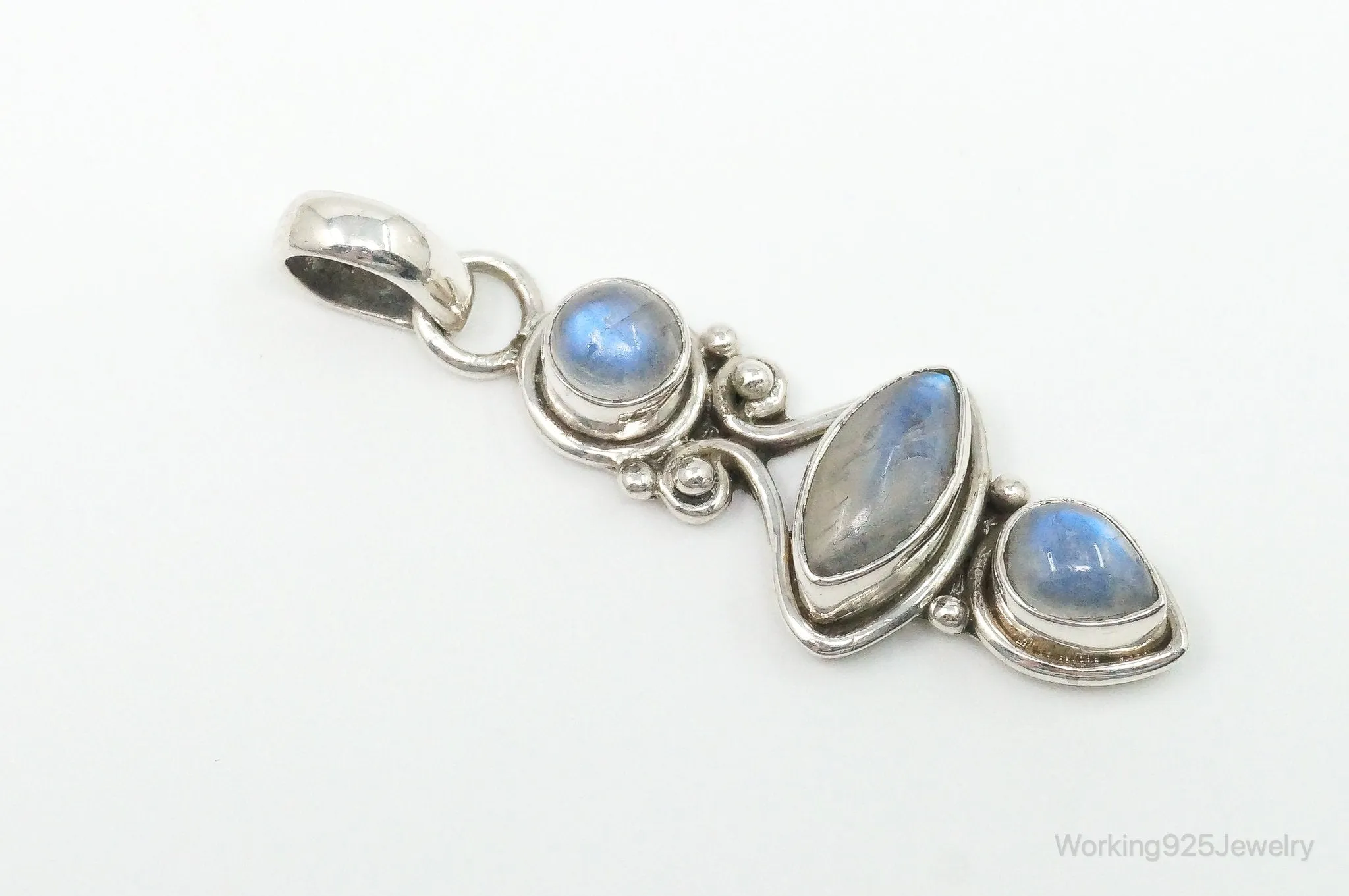 Large Vintage Moonstone Sterling Silver Necklace Pendant