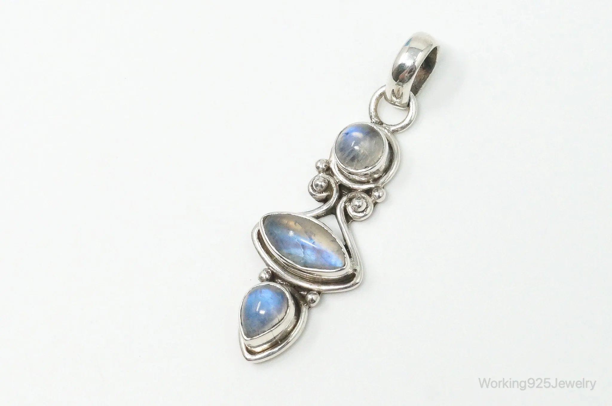 Large Vintage Moonstone Sterling Silver Necklace Pendant