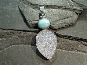 Larimar, Druzy, Sterling Silver Pendant