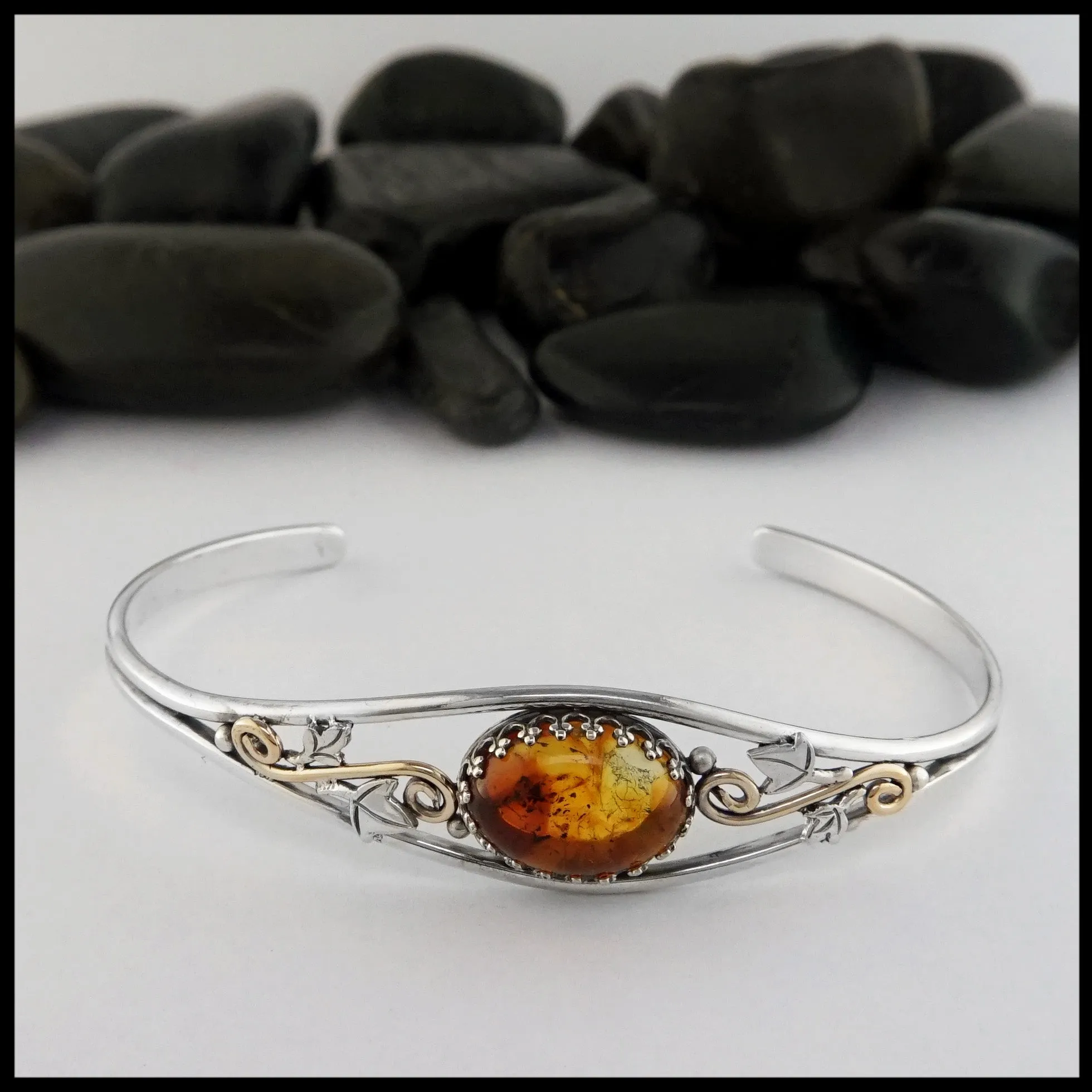 Leaf Cuff Bracelet with Amber