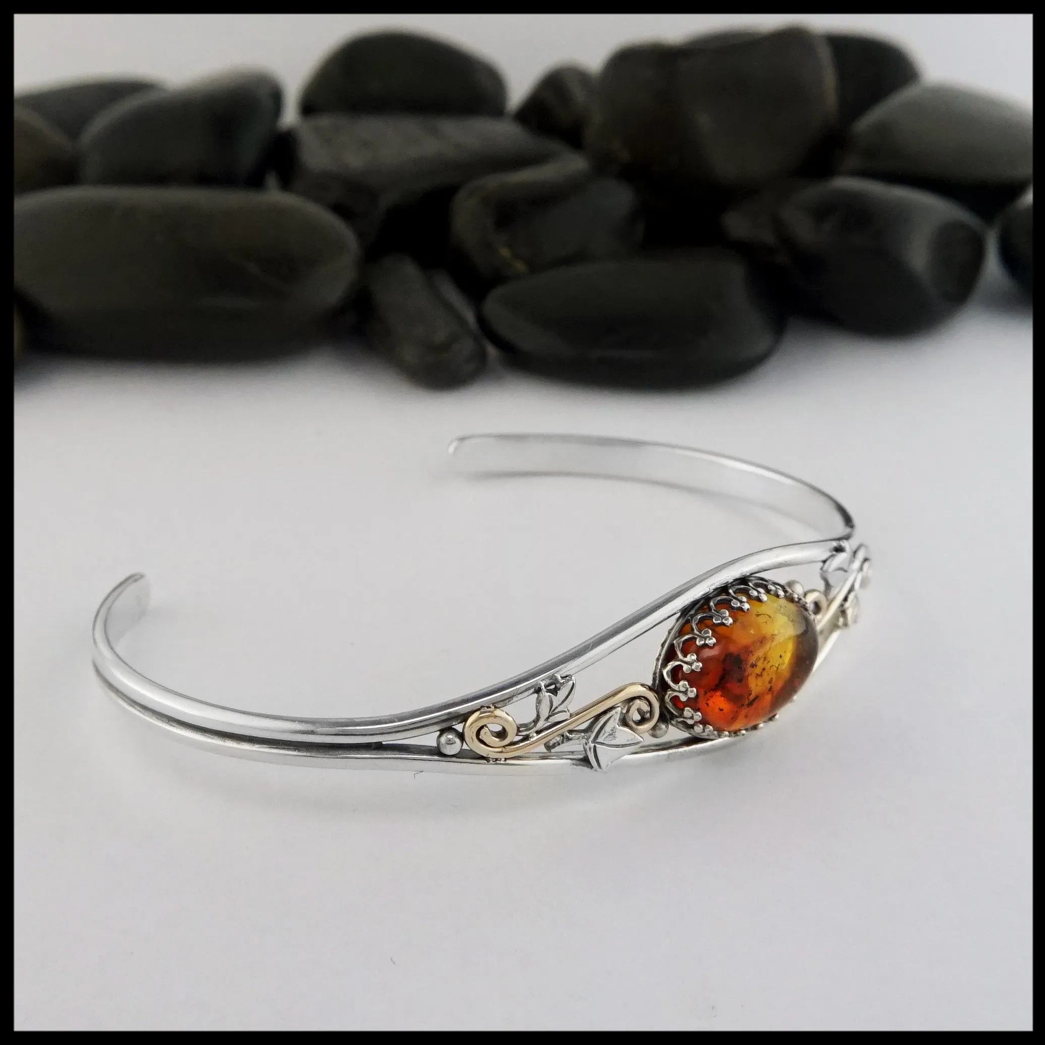 Leaf Cuff Bracelet with Amber