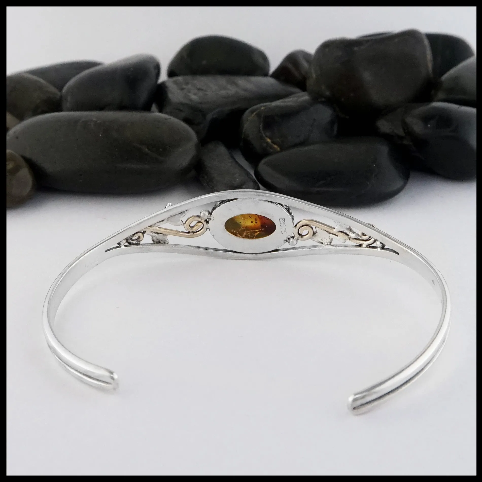 Leaf Cuff Bracelet with Amber