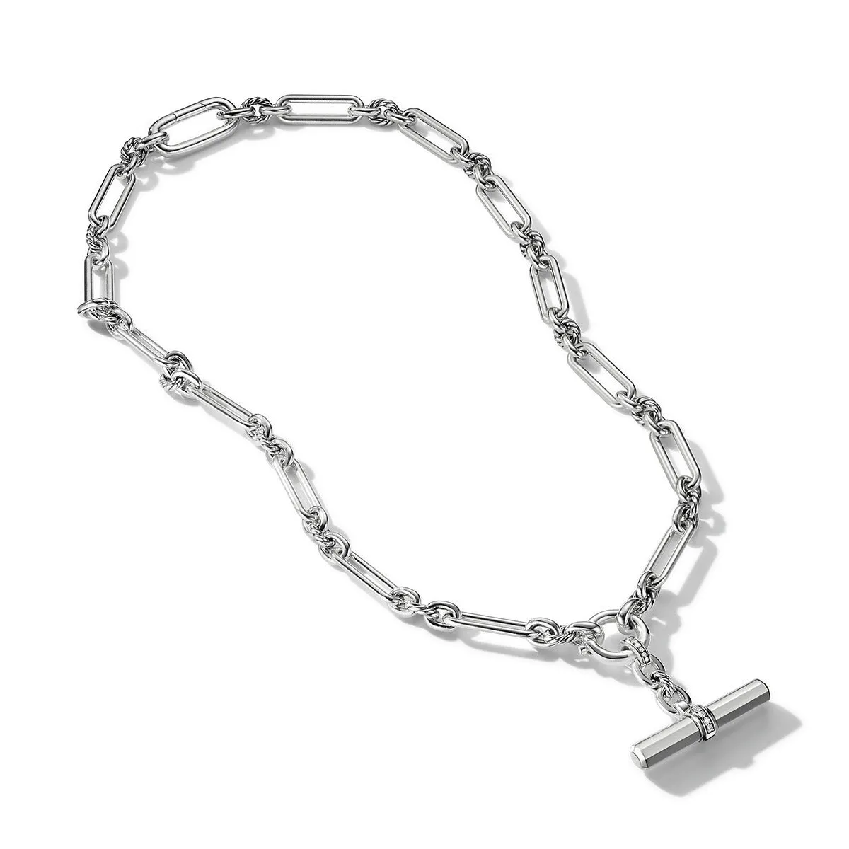 Lexington EW Chain Necklace in Sterling Silver with Pave Diamonds