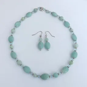 Light Blue Handmade Amazonite Gem Bead Necklace & Earrings Set (Made in NZ)