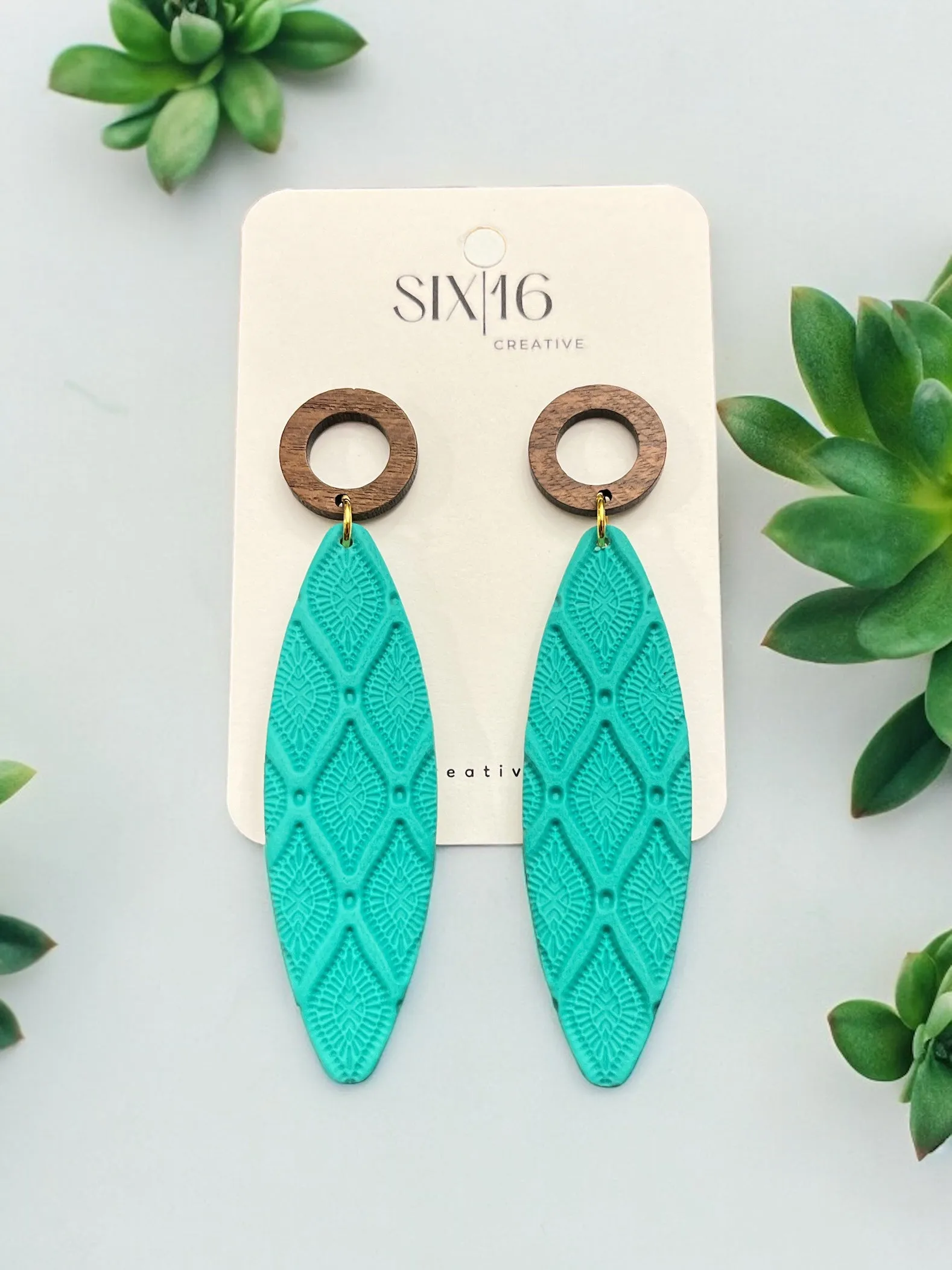 Long Green Oval Clay Earrings