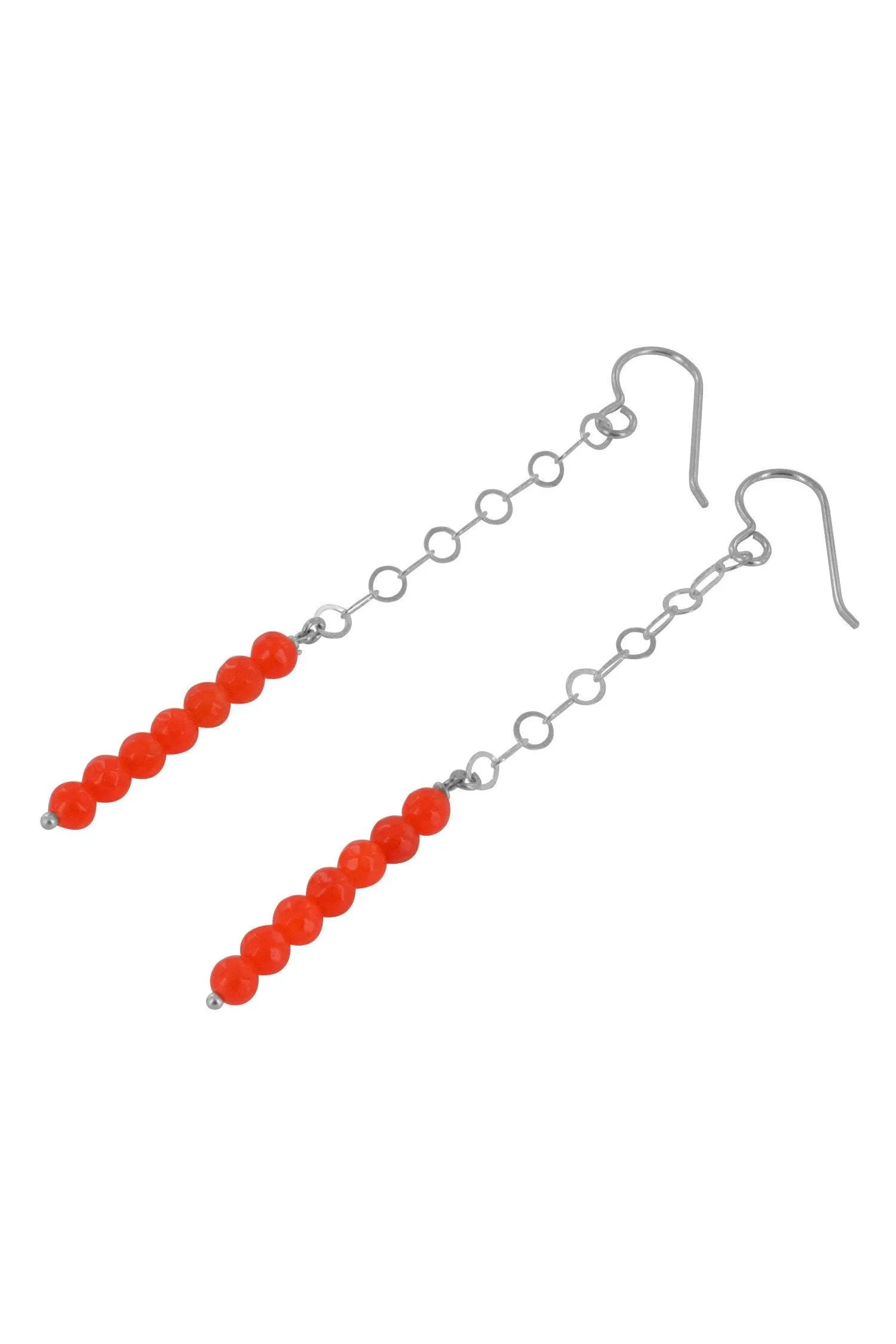 Long Red Earrings, Jade Stones