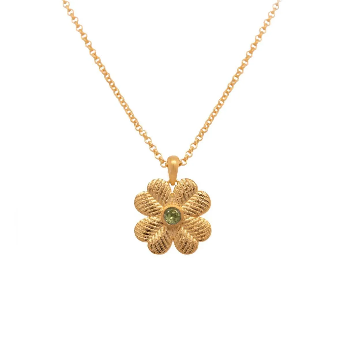 Lucky Clover Peridot Reversible Pendant Necklace 24K Gold Vermeil