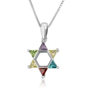 Magen Star David Pendant Multi Stone Silver Small Triangle Jewelry Holy Land New