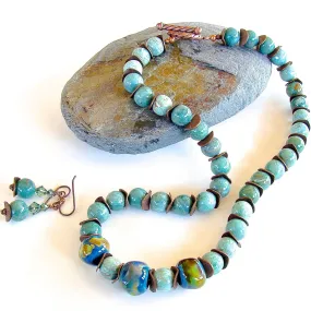 Meadowlark: Handmade Beaded Celadon Necklace Set