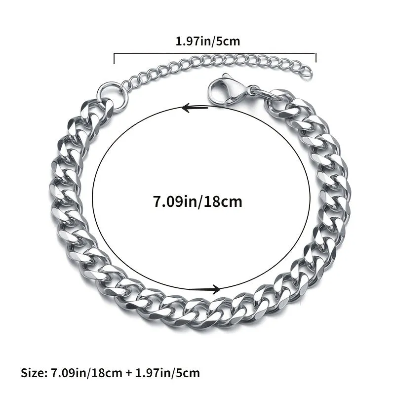 Mens Silver Steel Chain Bracelet Domineering Cuban Link