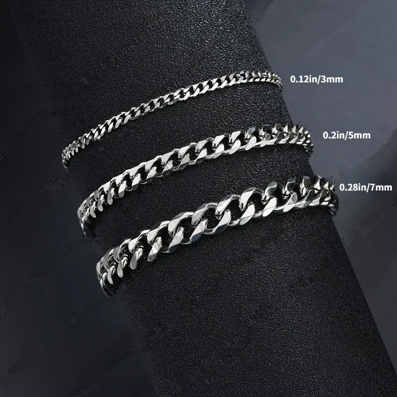 Mens Silver Steel Chain Bracelet Domineering Cuban Link