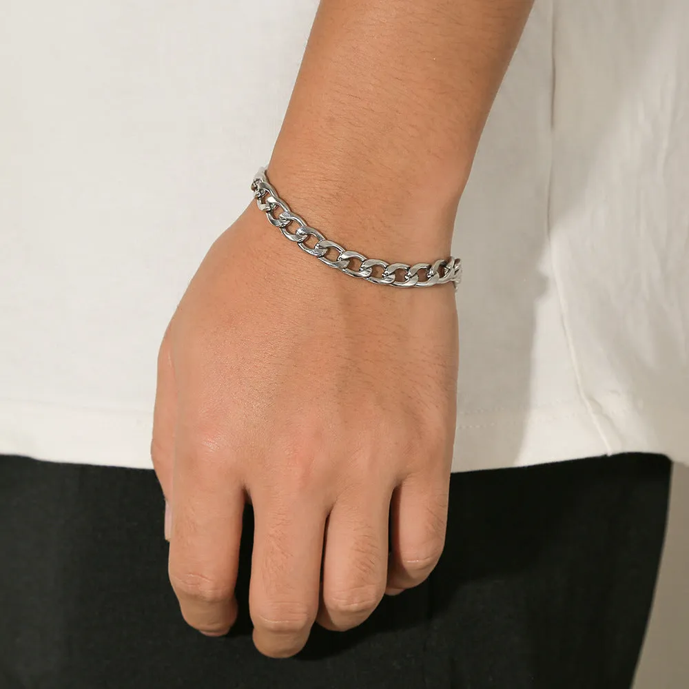 Mens Silver Steel Chain Bracelet Domineering Cuban Link