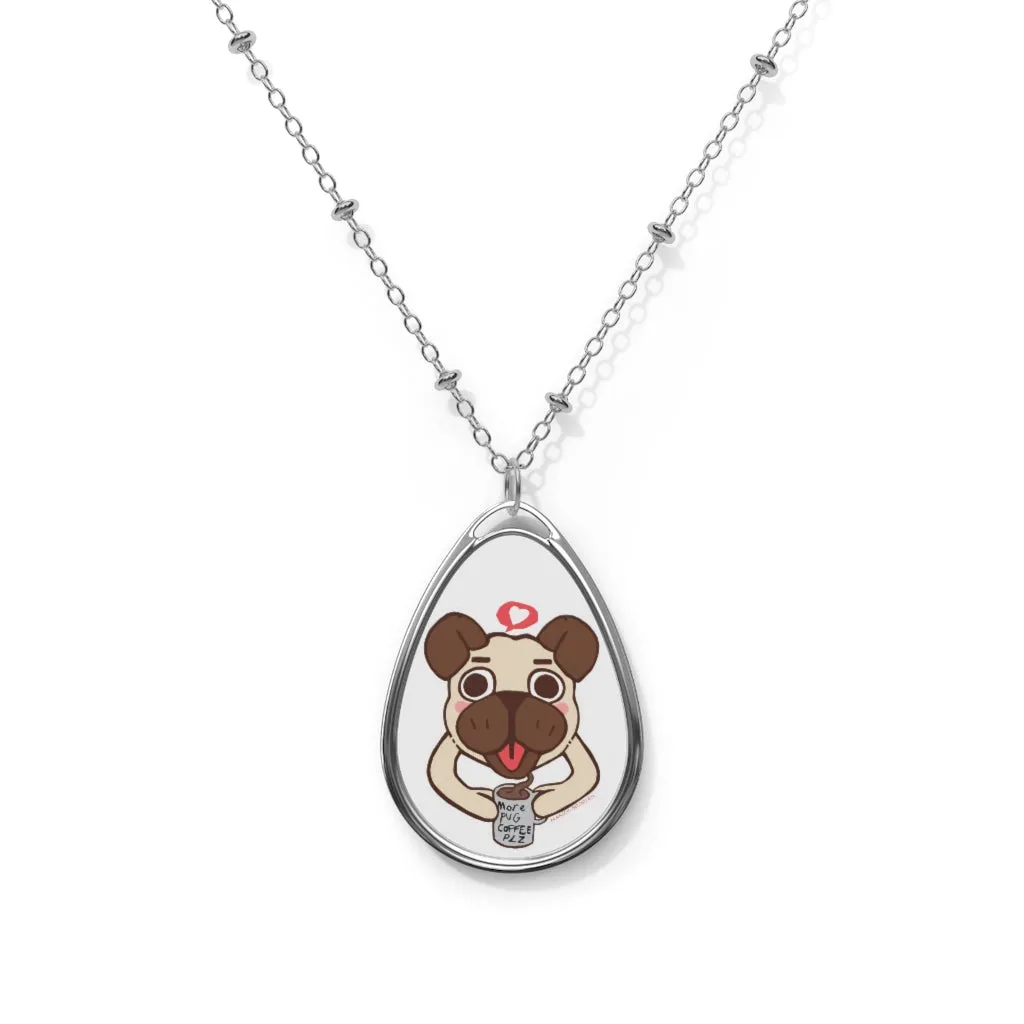 More Pug Coffee Oval Necklace