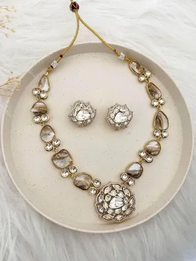 Mother Of Pearls Necklace Set With Round Pendant