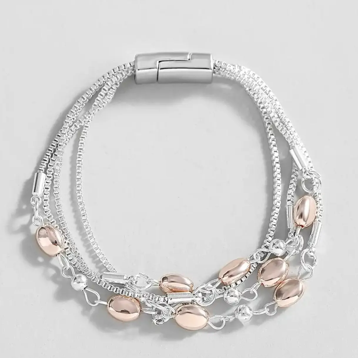 Multi Ball String Bracelet - Rose Gold & Silver