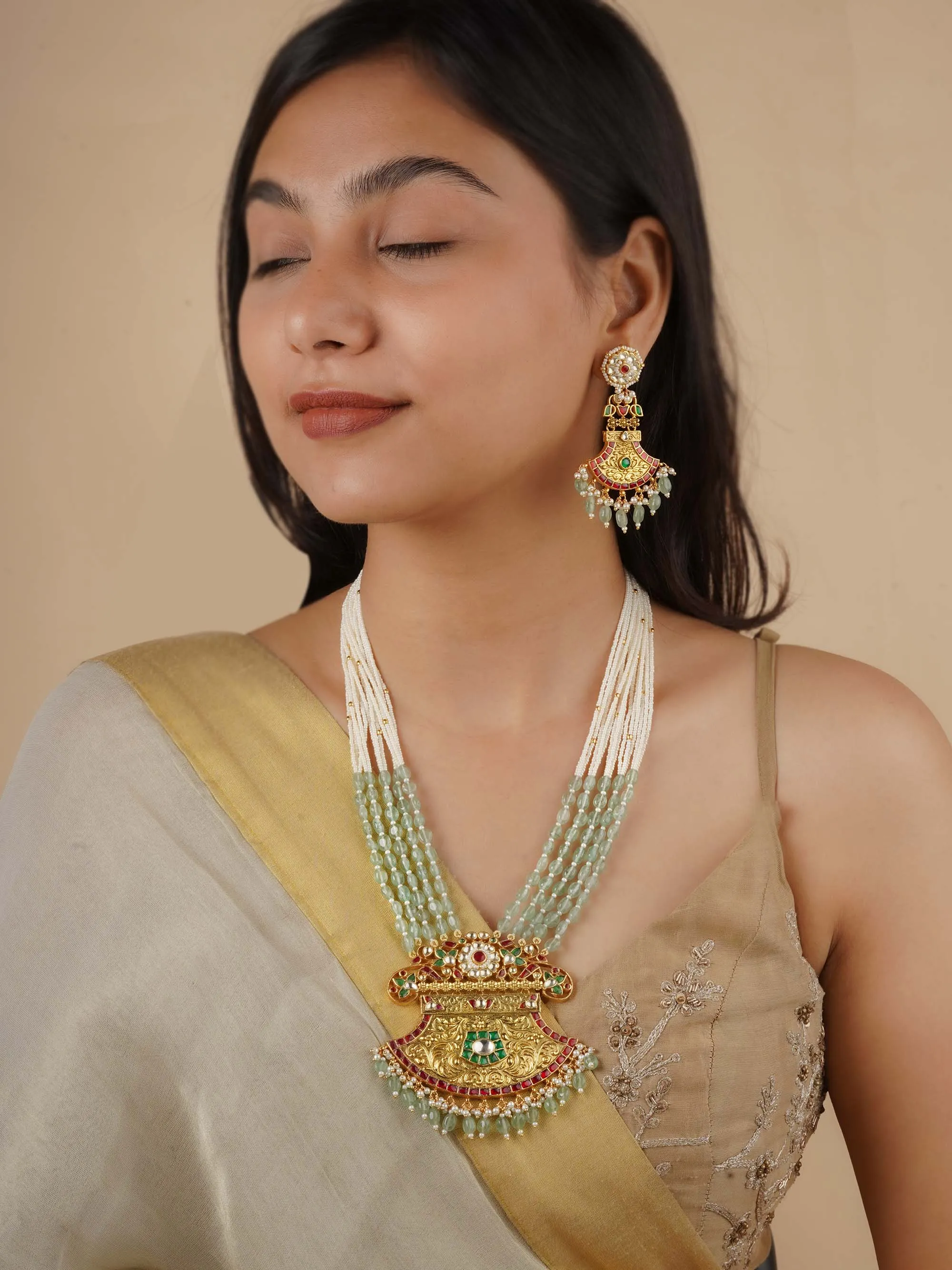 Multicolor Gold Plated Jadau Kundan Necklace Set - MS2144M