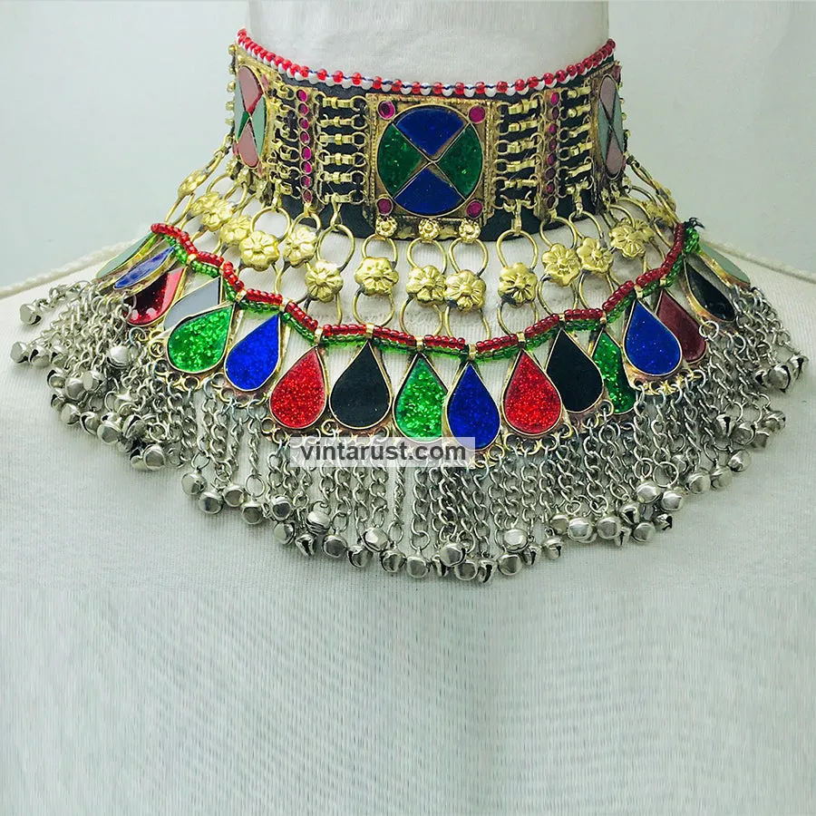 Multicolor Statement Collar Choker Necklace With Bells