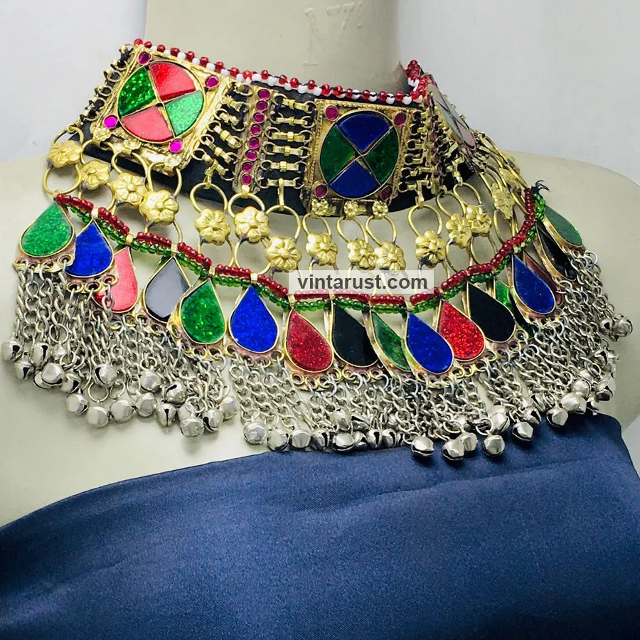 Multicolor Statement Collar Choker Necklace With Bells