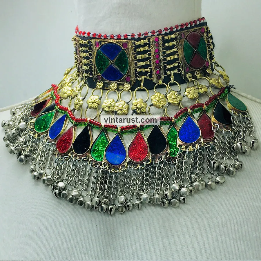 Multicolor Statement Collar Choker Necklace With Bells