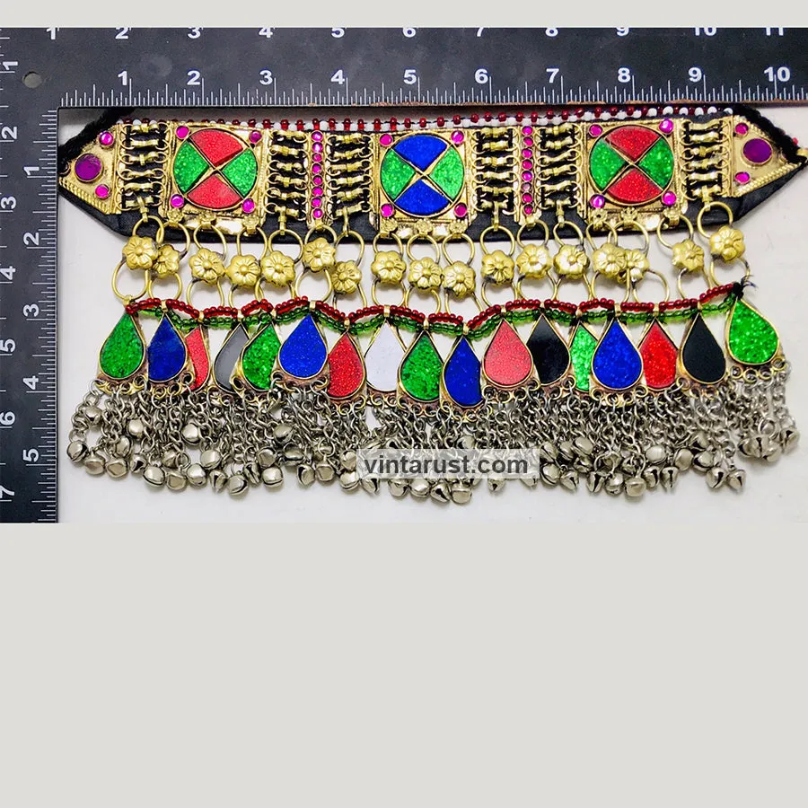 Multicolor Statement Collar Choker Necklace With Bells