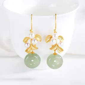 Natural Jade Earrings Nephrite Pearl Silver Earrings ZNE366