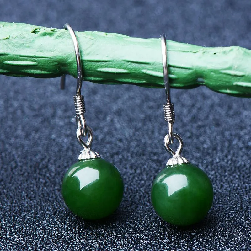 Natural Jade Earrings Nephrite Silver Earrings NE142