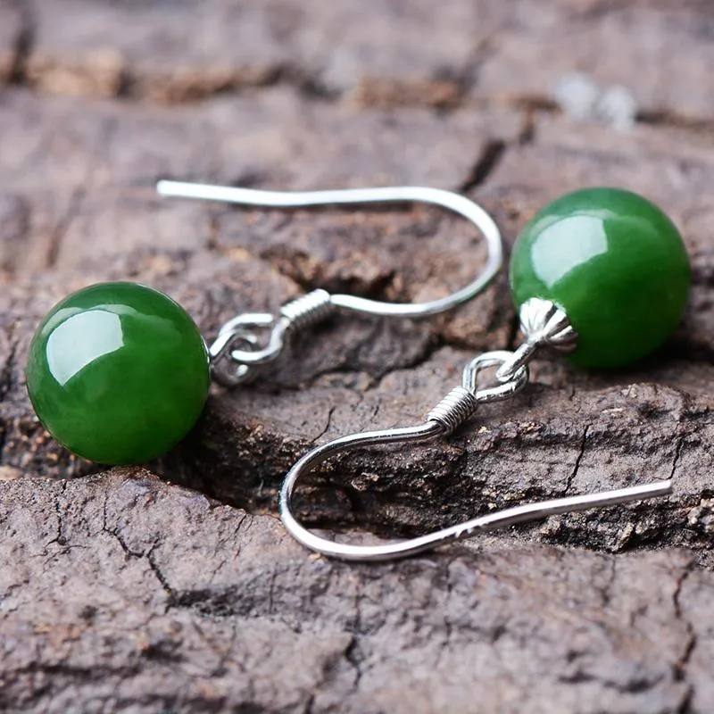 Natural Jade Earrings Nephrite Silver Earrings NE142