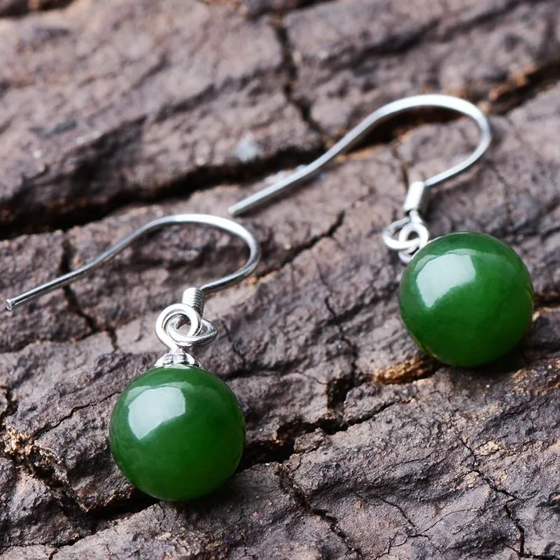 Natural Jade Earrings Nephrite Silver Earrings NE142