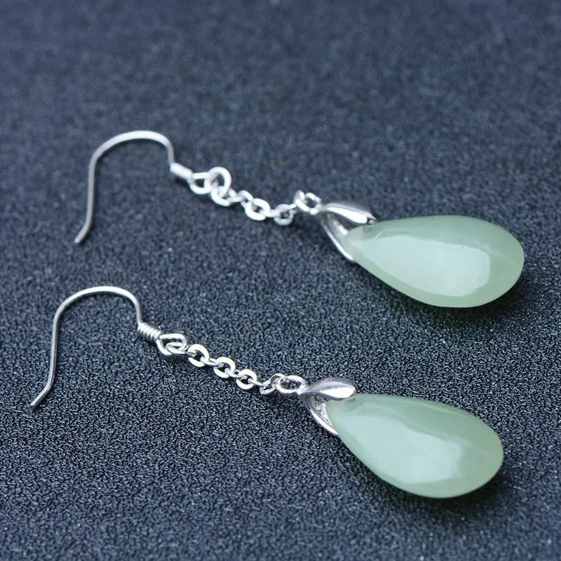 Natural Jade Earrings Nephrite Silver Earrings NE149