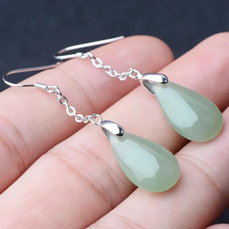 Natural Jade Earrings Nephrite Silver Earrings NE149