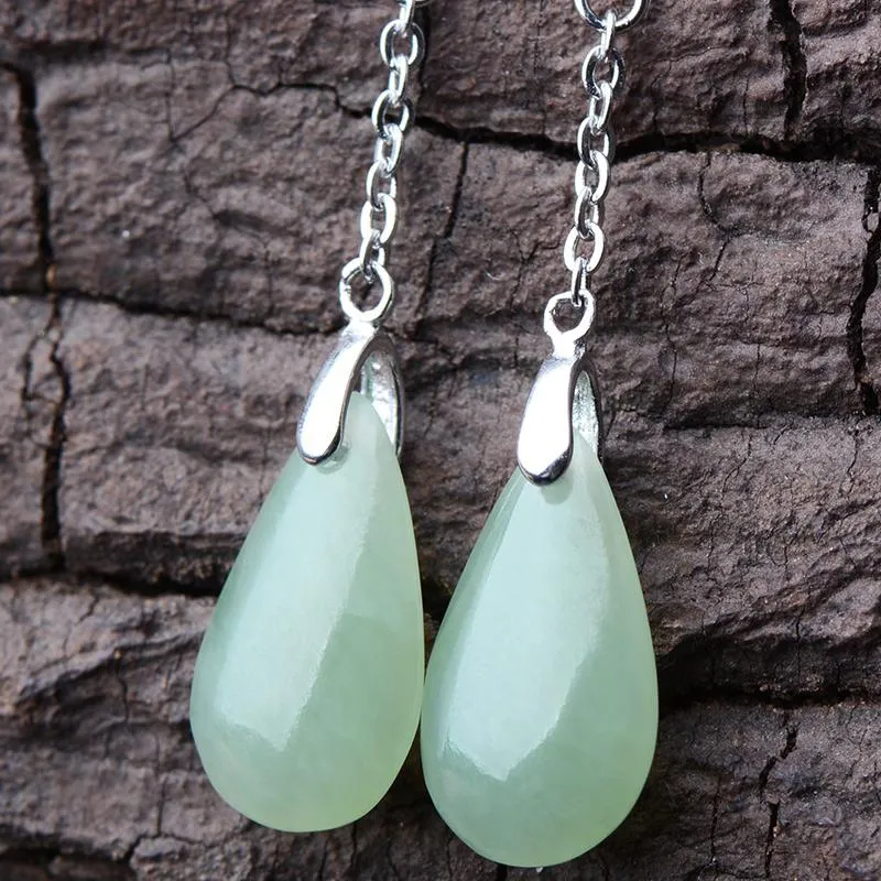 Natural Jade Earrings Nephrite Silver Earrings NE149