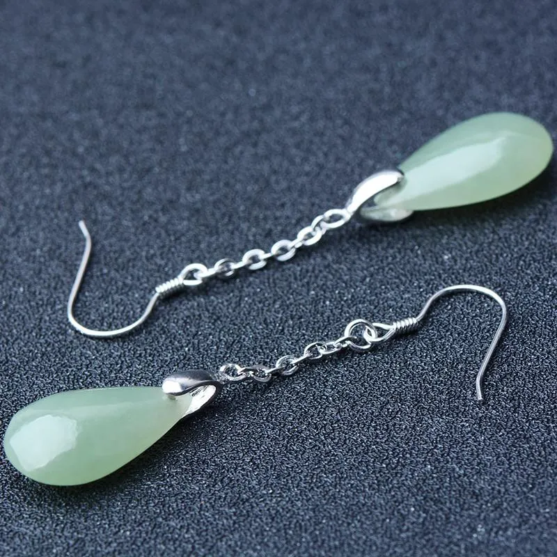 Natural Jade Earrings Nephrite Silver Earrings NE149