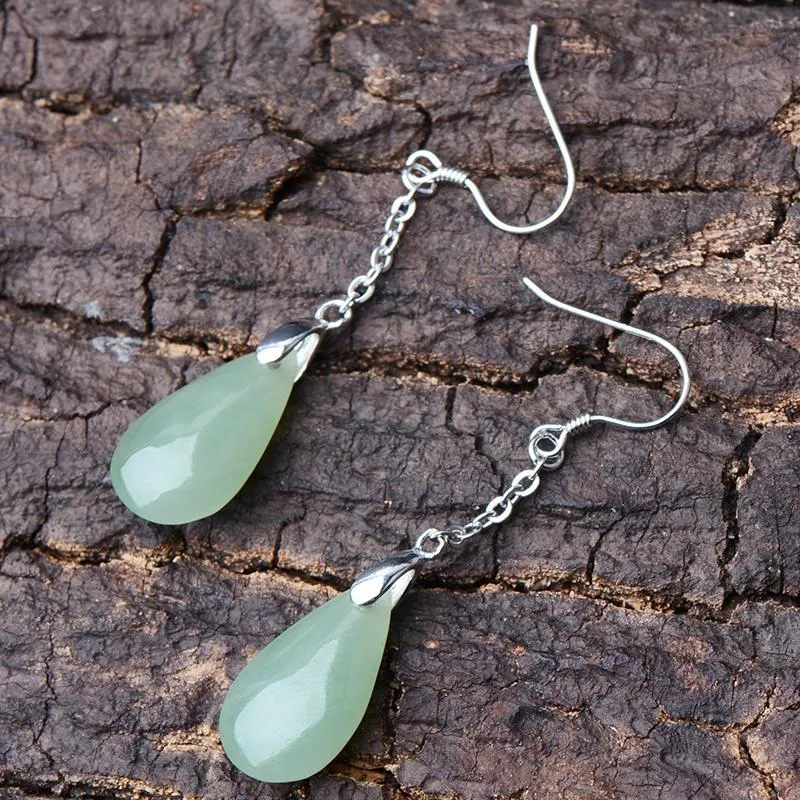 Natural Jade Earrings Nephrite Silver Earrings NE149